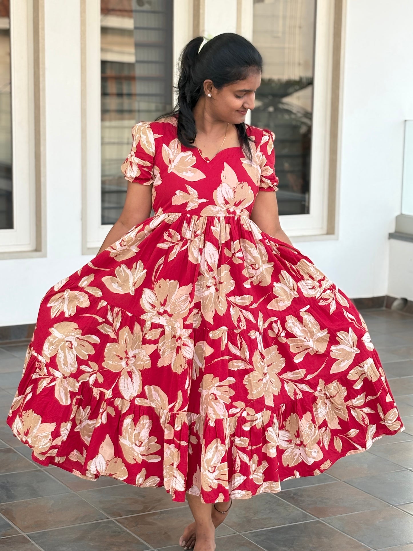 Red blossom cotton Maxi