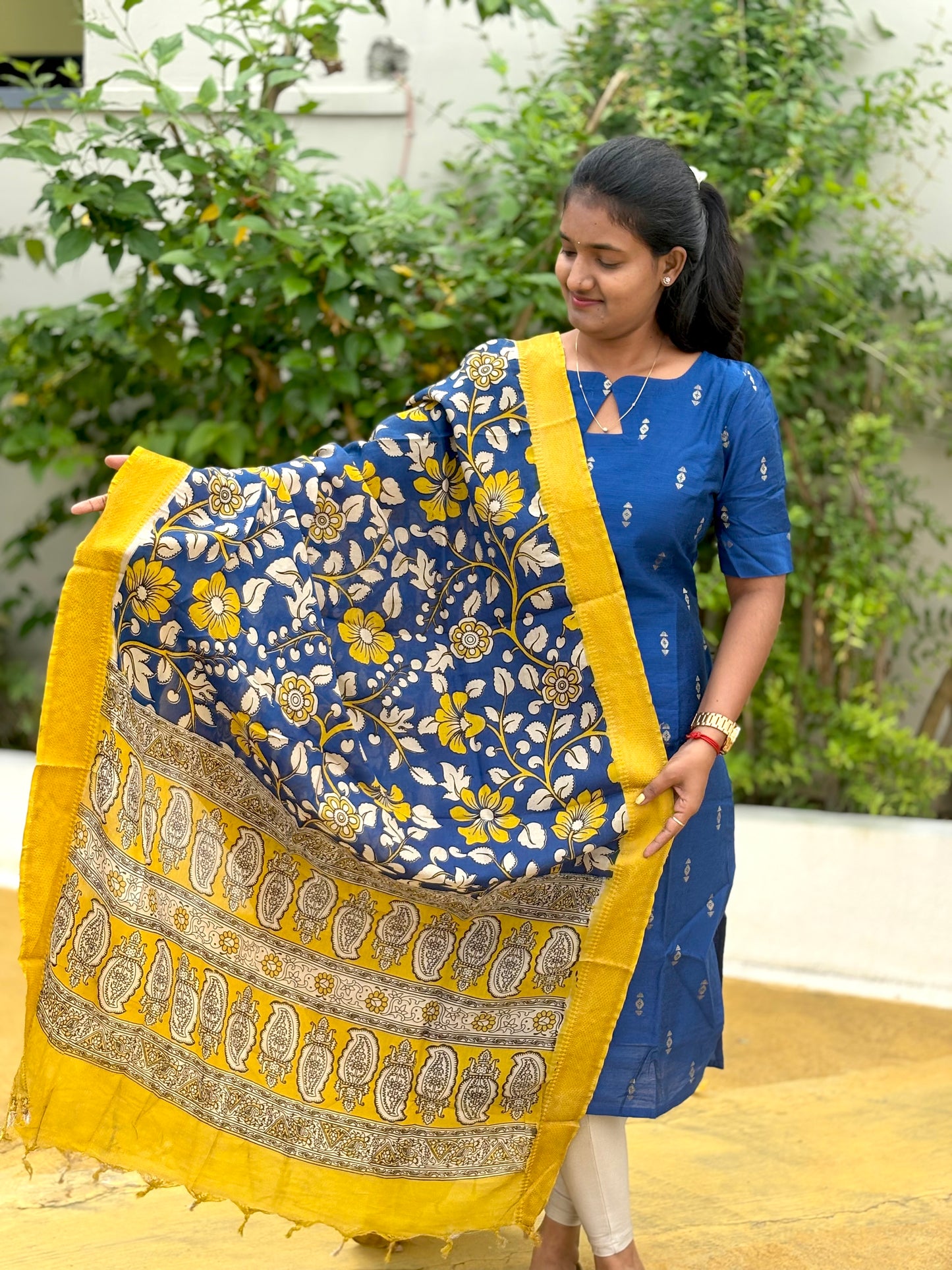 LA264~Royal Blue Kurti + pen kalamkari dupatta