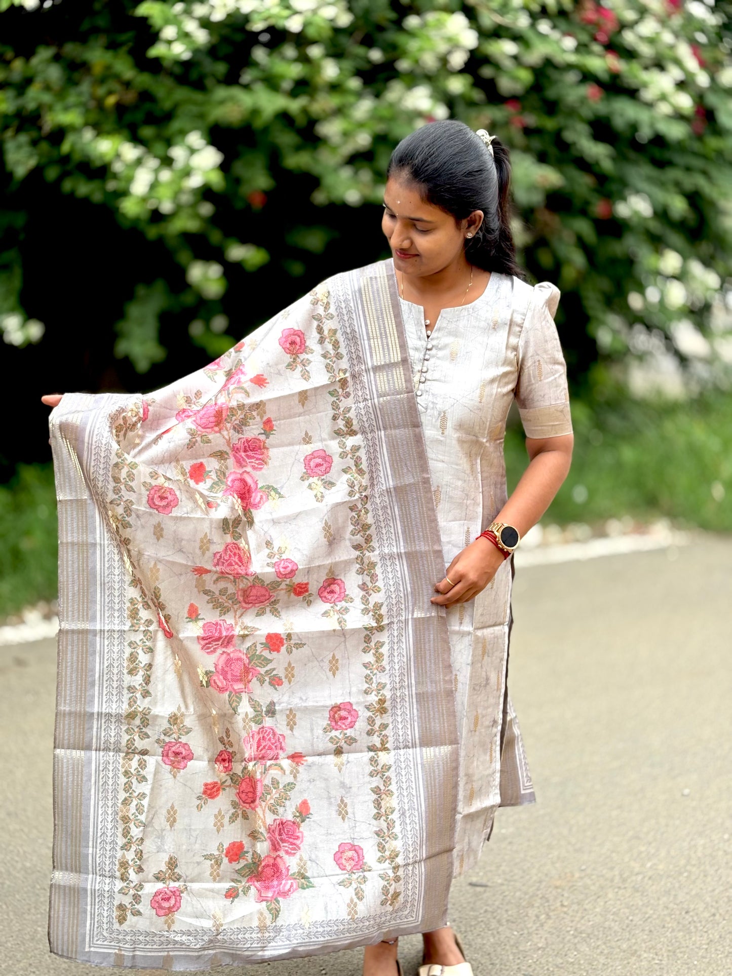 LA284~Grey Tissue silk Top Dupatta🪷