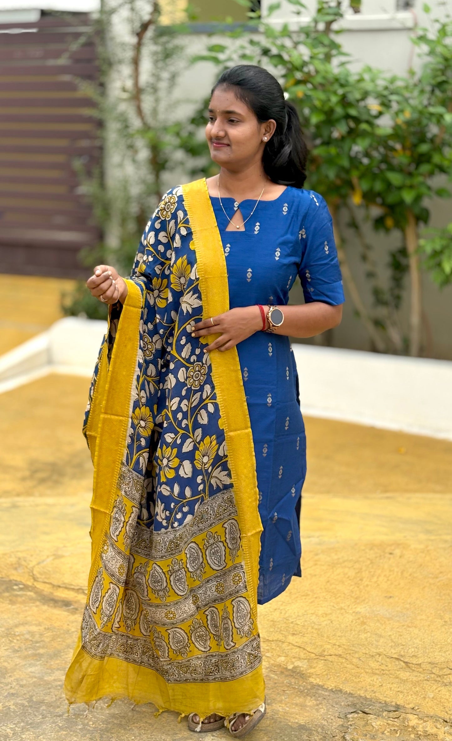 LA264~Royal Blue Kurti + pen kalamkari dupatta