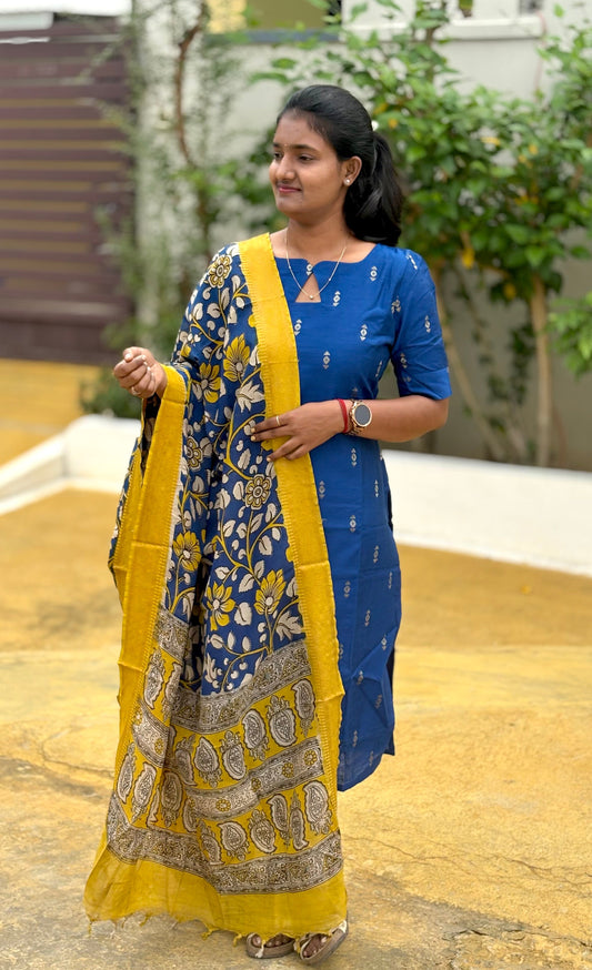 LA264~Royal Blue Kurti + pen kalamkari dupatta
