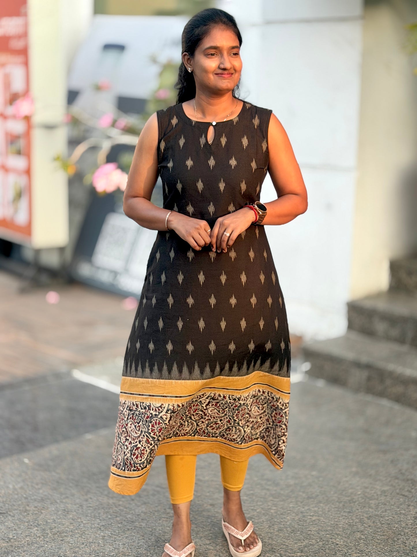 LA341~Ikkat Cotton A line kurti