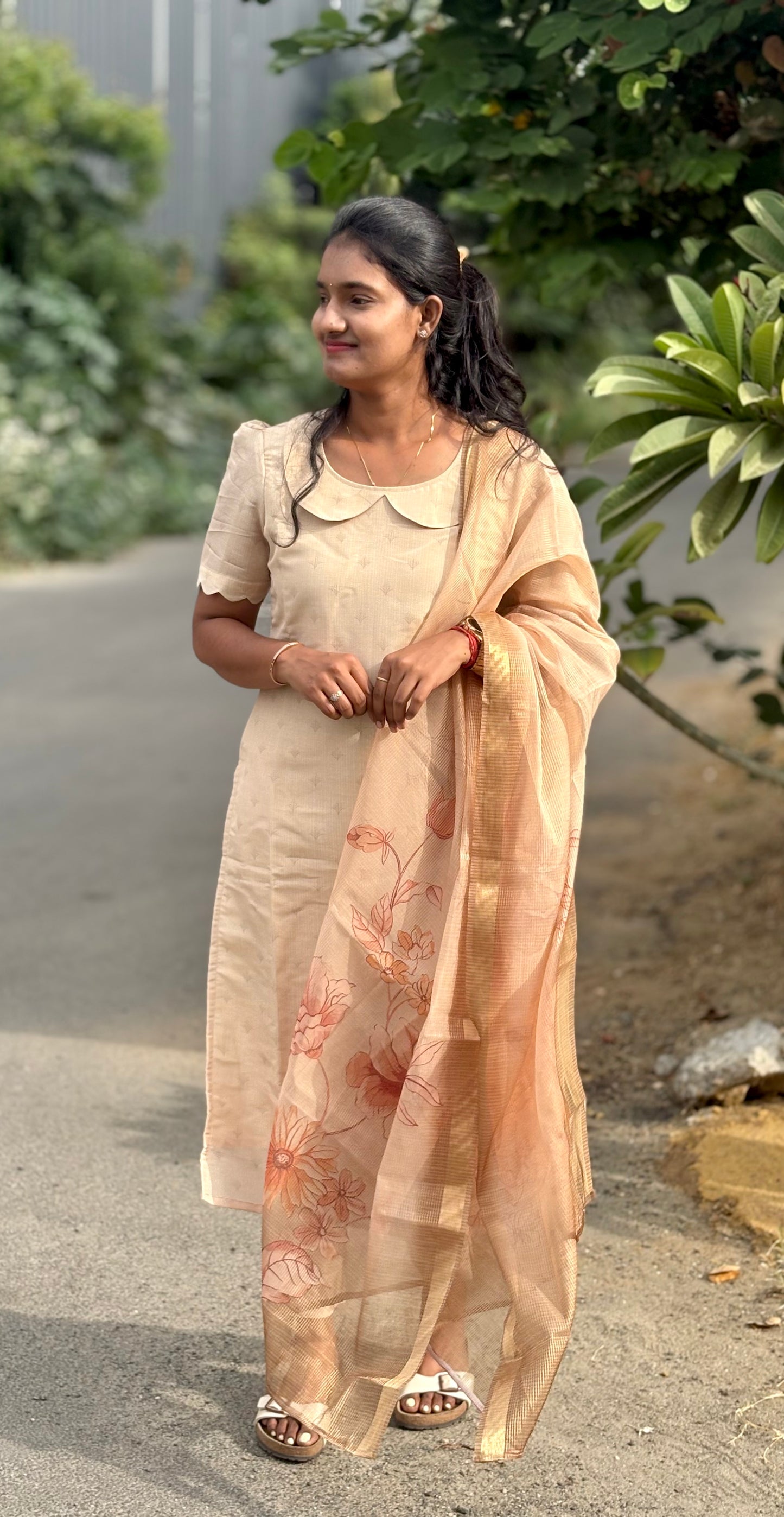 LA241~ Cream Chanderi Set