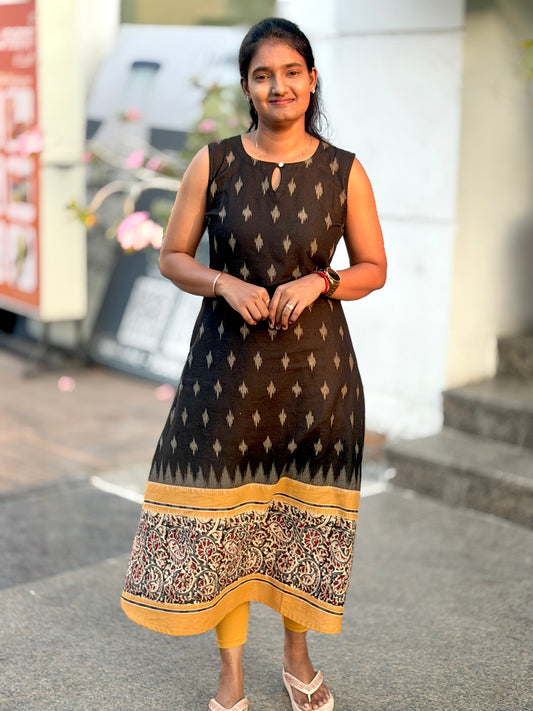 LA341~Ikkat Cotton A line kurti