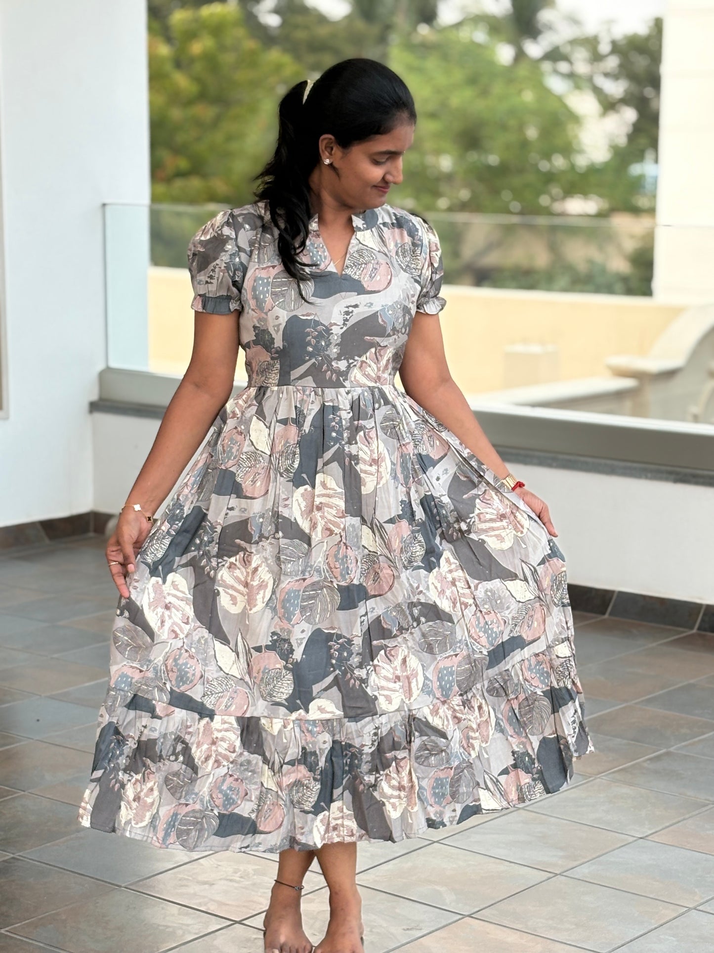 LA272~Grey Cotton Flex Maxi