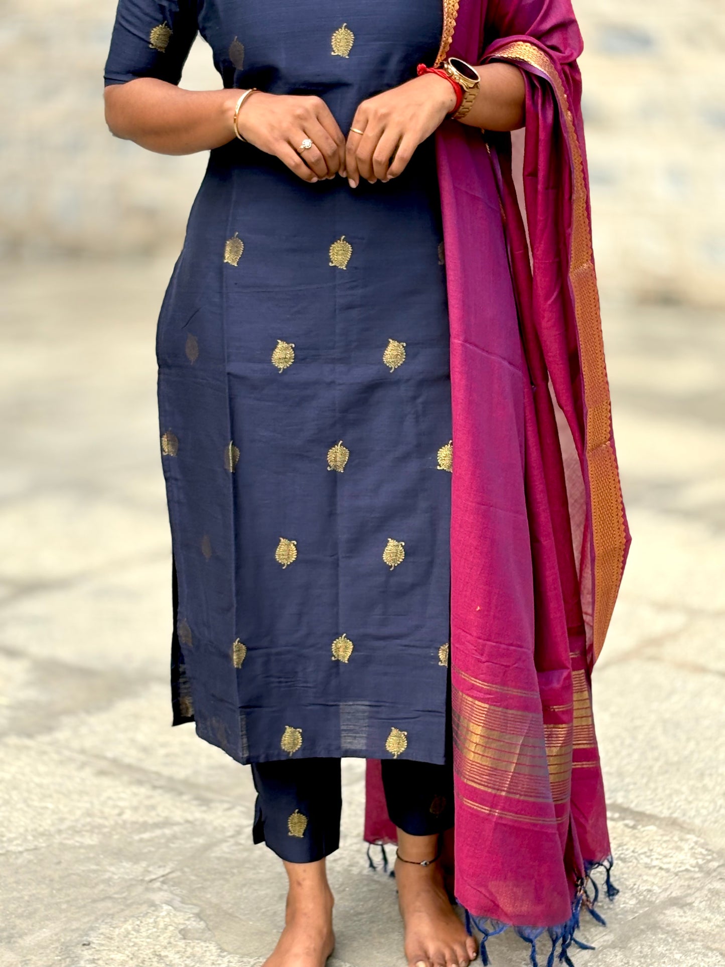 LA304~ Butter silk set with Mangalgiri Dupatta