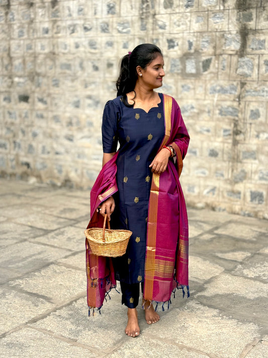 LA304~ Butter silk set with Mangalgiri Dupatta