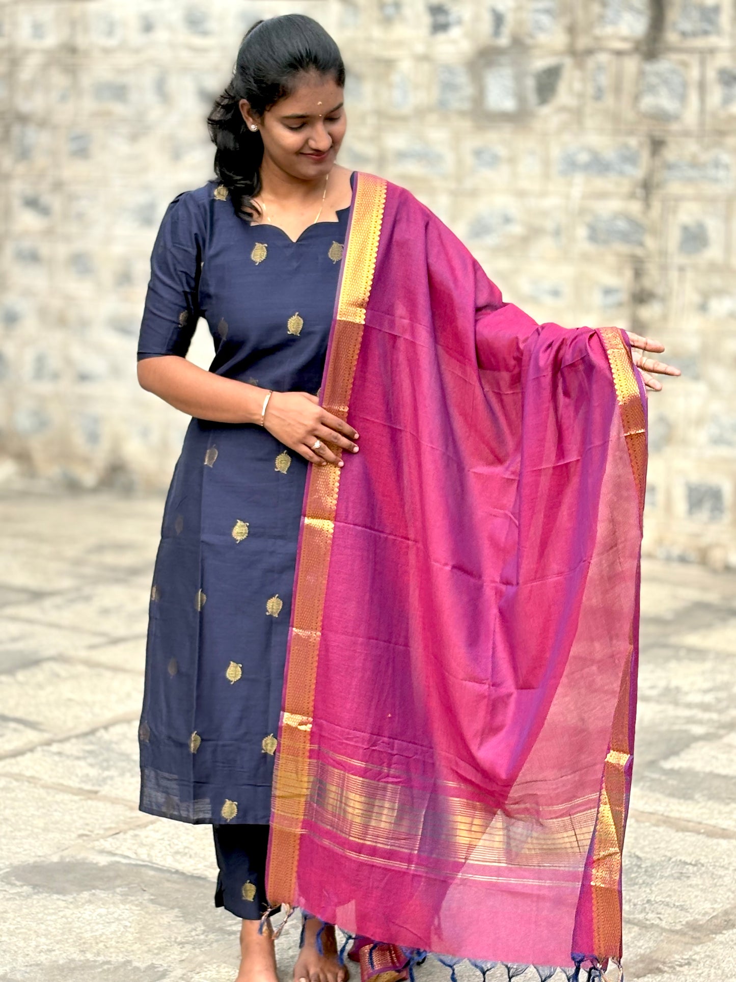 LA304~ Butter silk set with Mangalgiri Dupatta