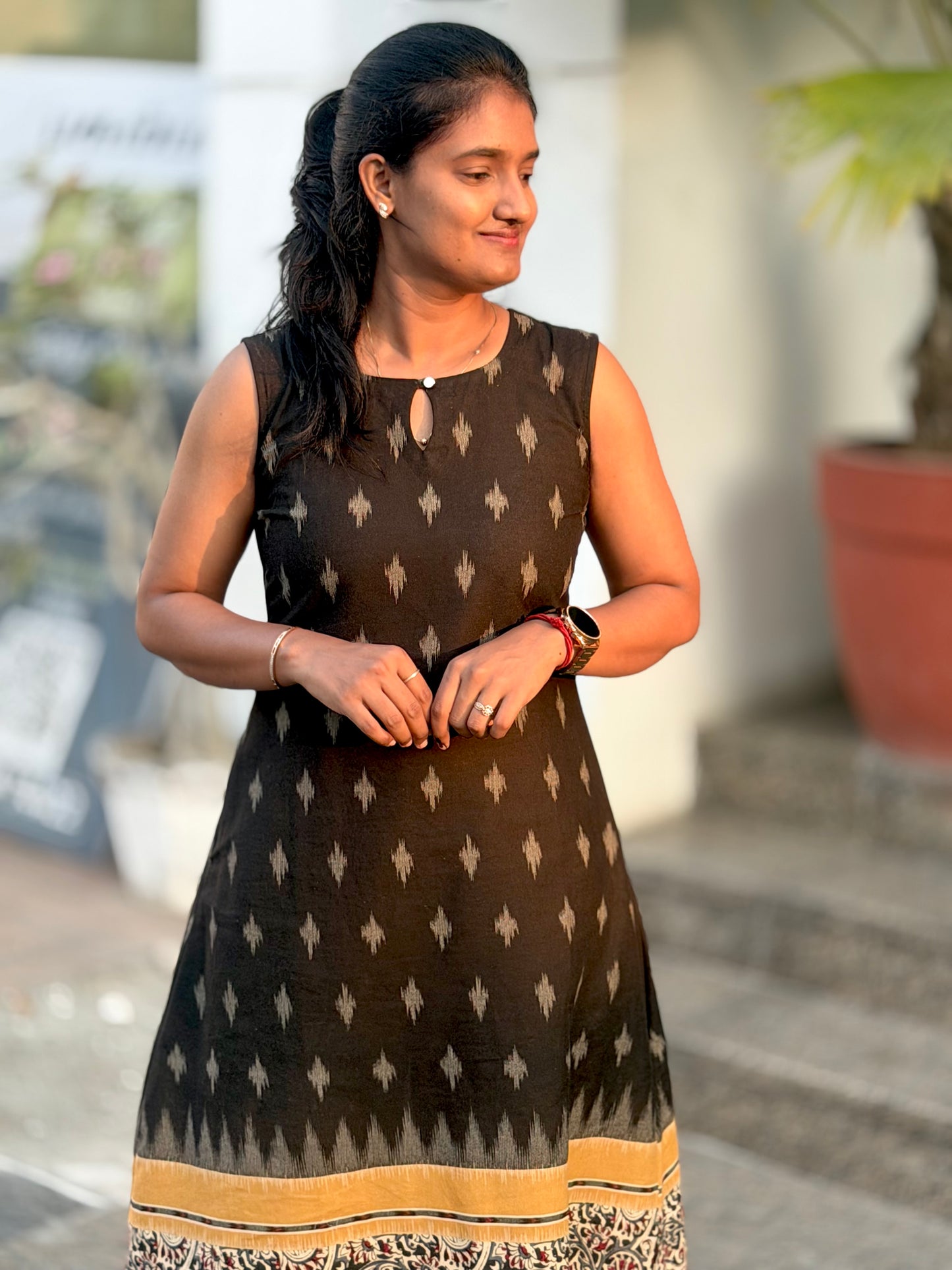 LA341~Ikkat Cotton A line kurti
