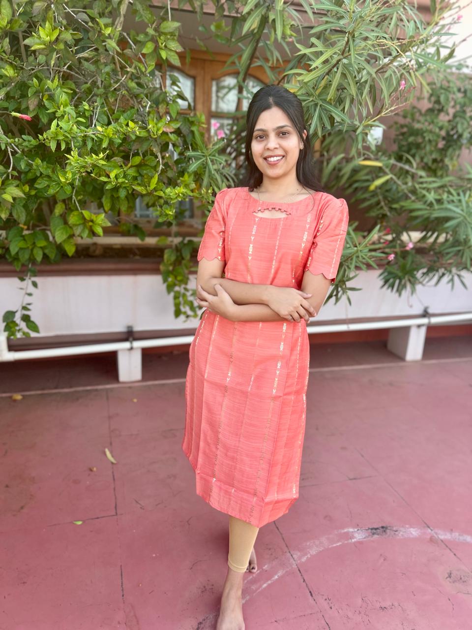 LA176~ Peach Raw silk Kurti