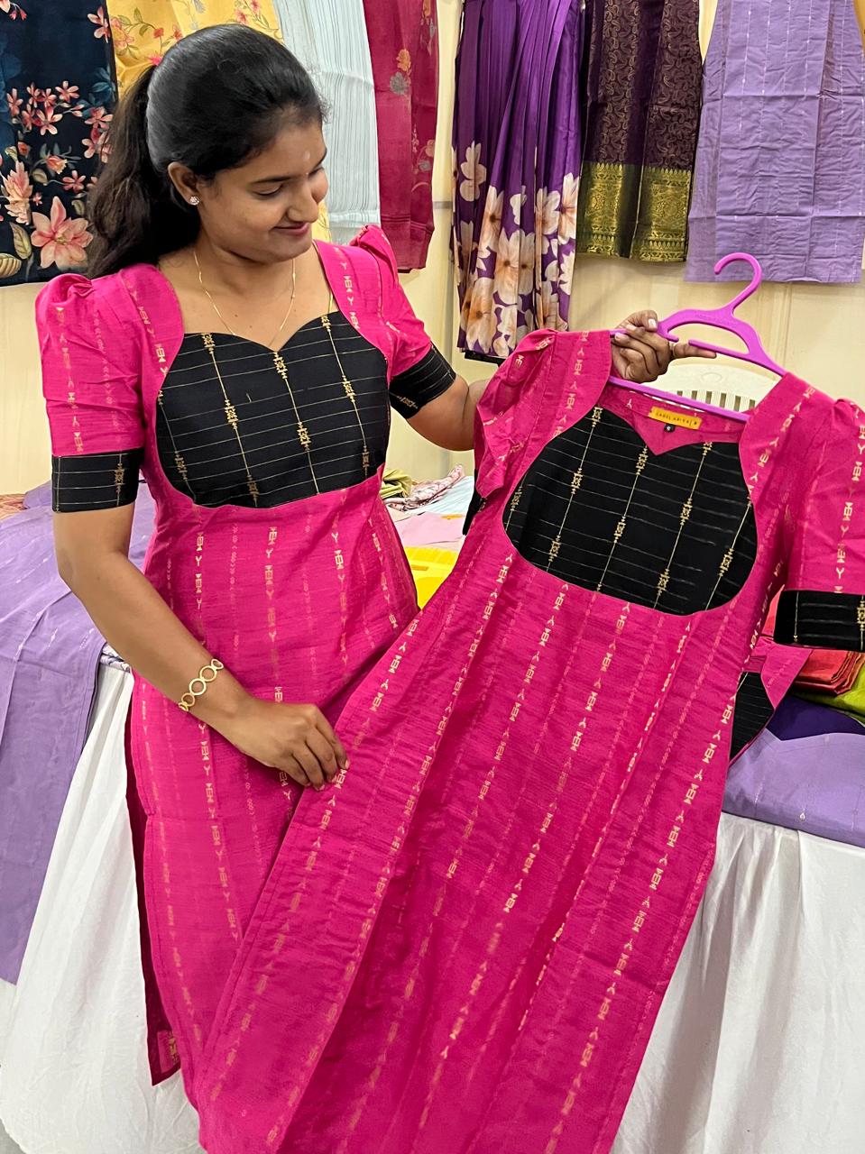 LA160~ RANI PINK Raw silk Kurti