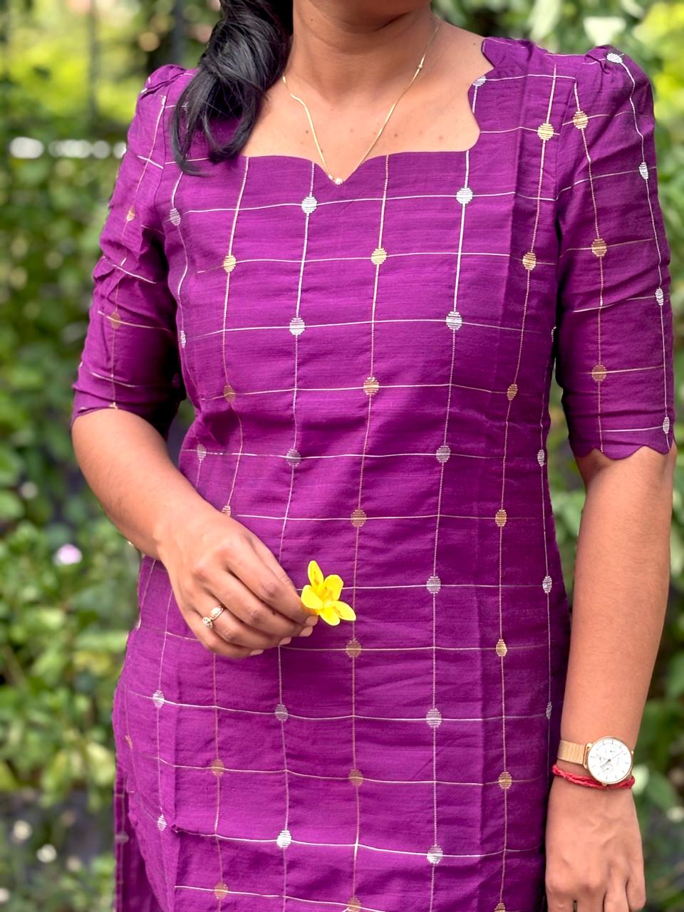 LA195~ Blueberry Raw Silk kurti