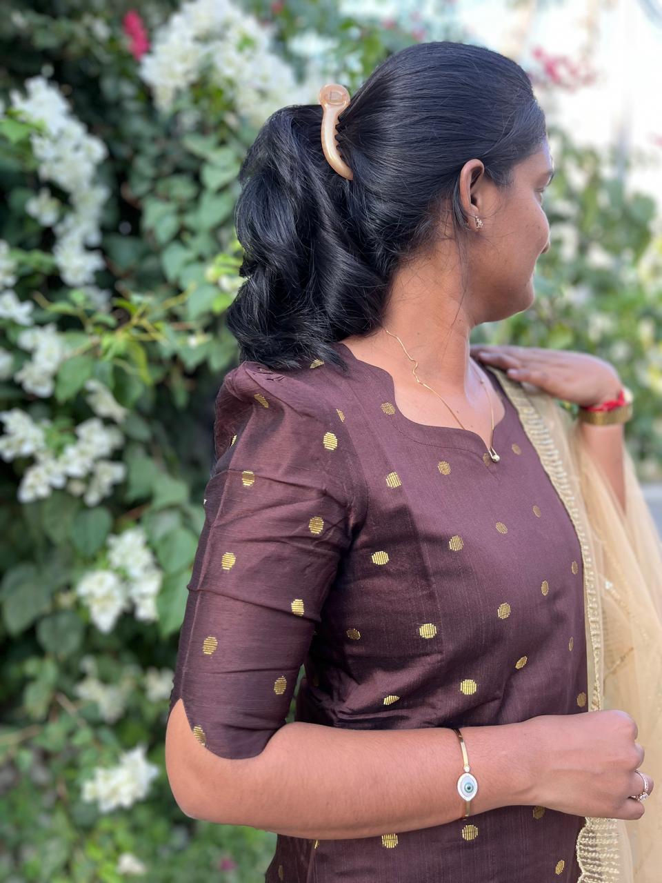 LA178~ Brown Raw Silk Kurti + Shawl