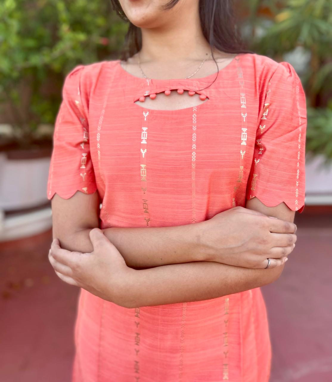 LA176~ Peach Raw silk Kurti